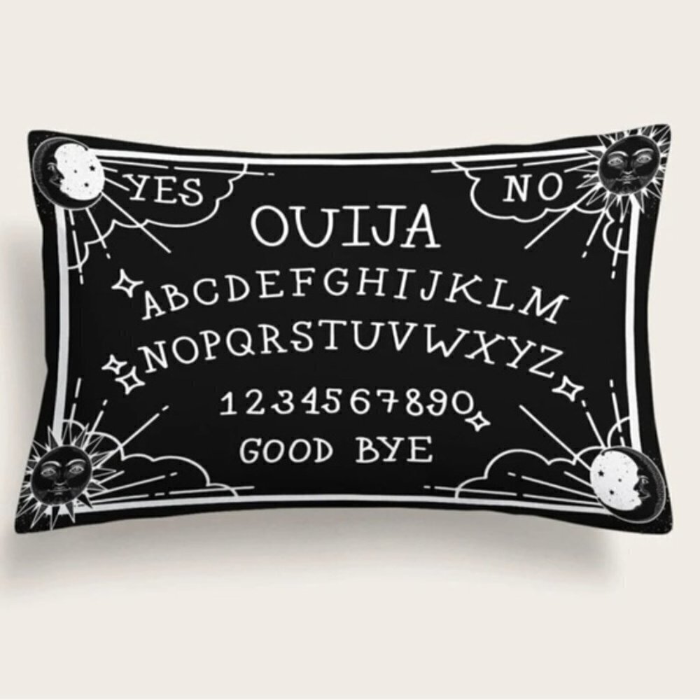 Pillow Cover Ouija Board Moon Stars Skull Black White Lumbar 19.7 in X 11.8 - Picture 13 of 15